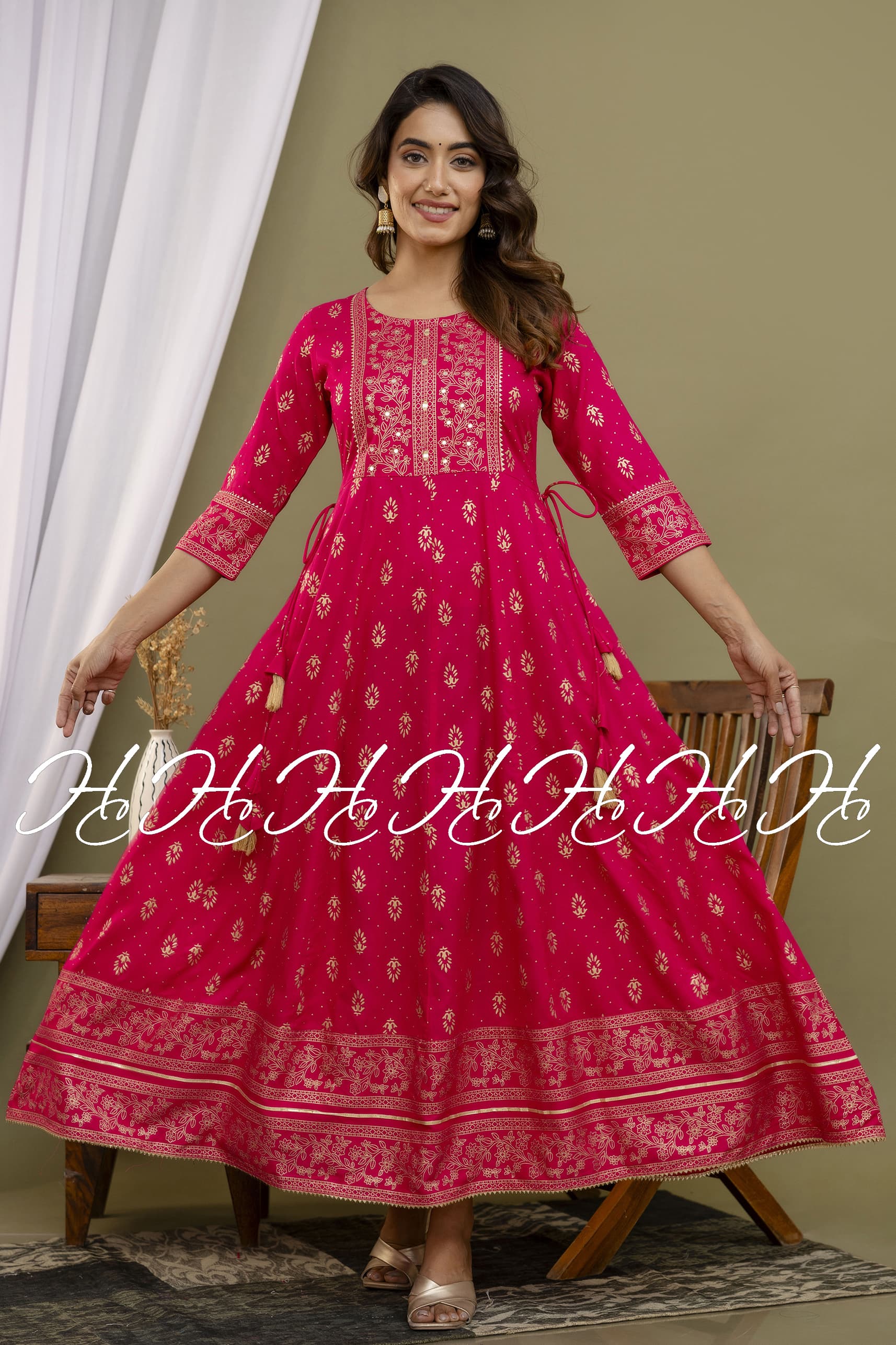 Carmine Pink Rayon Handwork Anarkali Gown