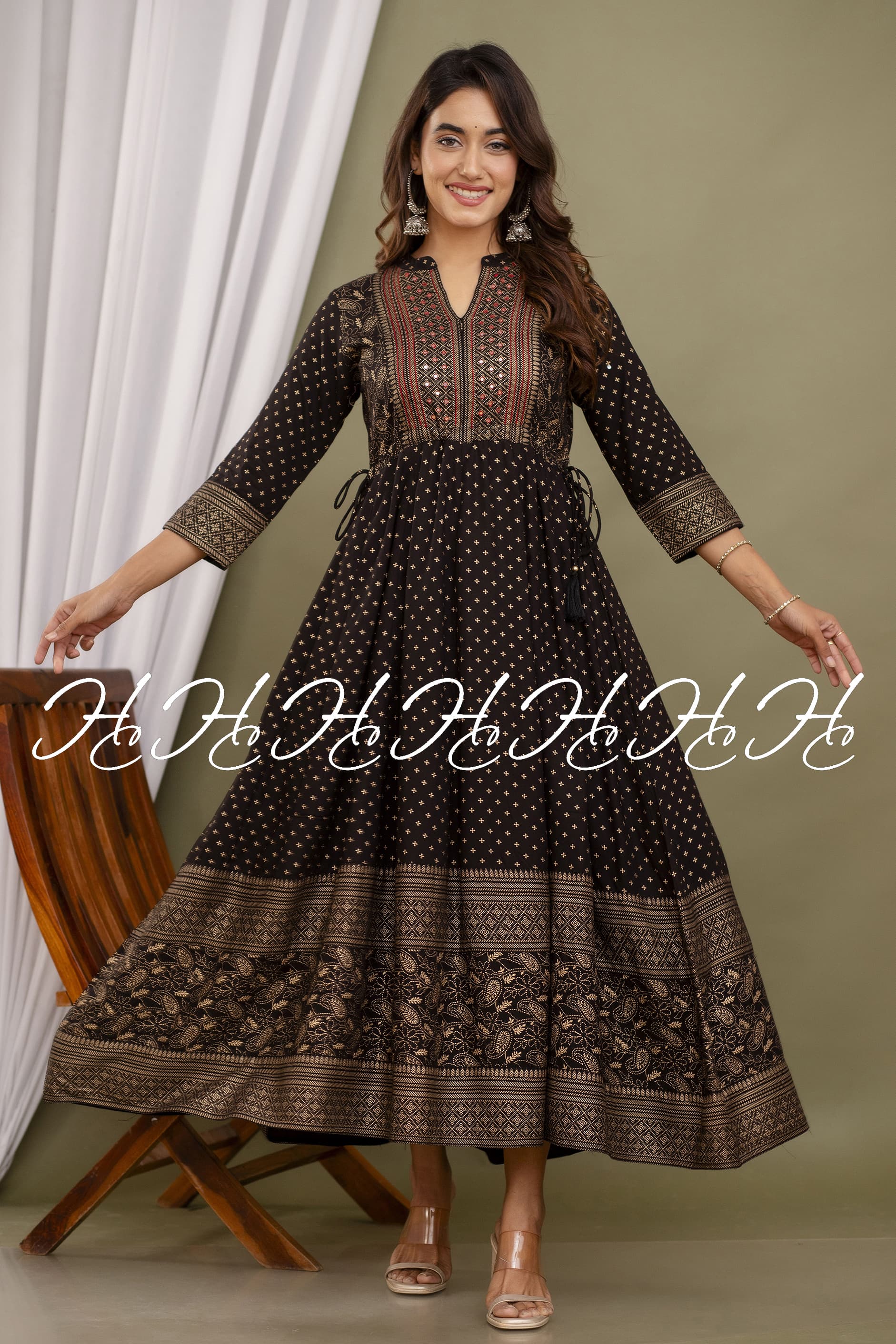 Umber Elegance Mandarin Collar Side Knot Long Kurti