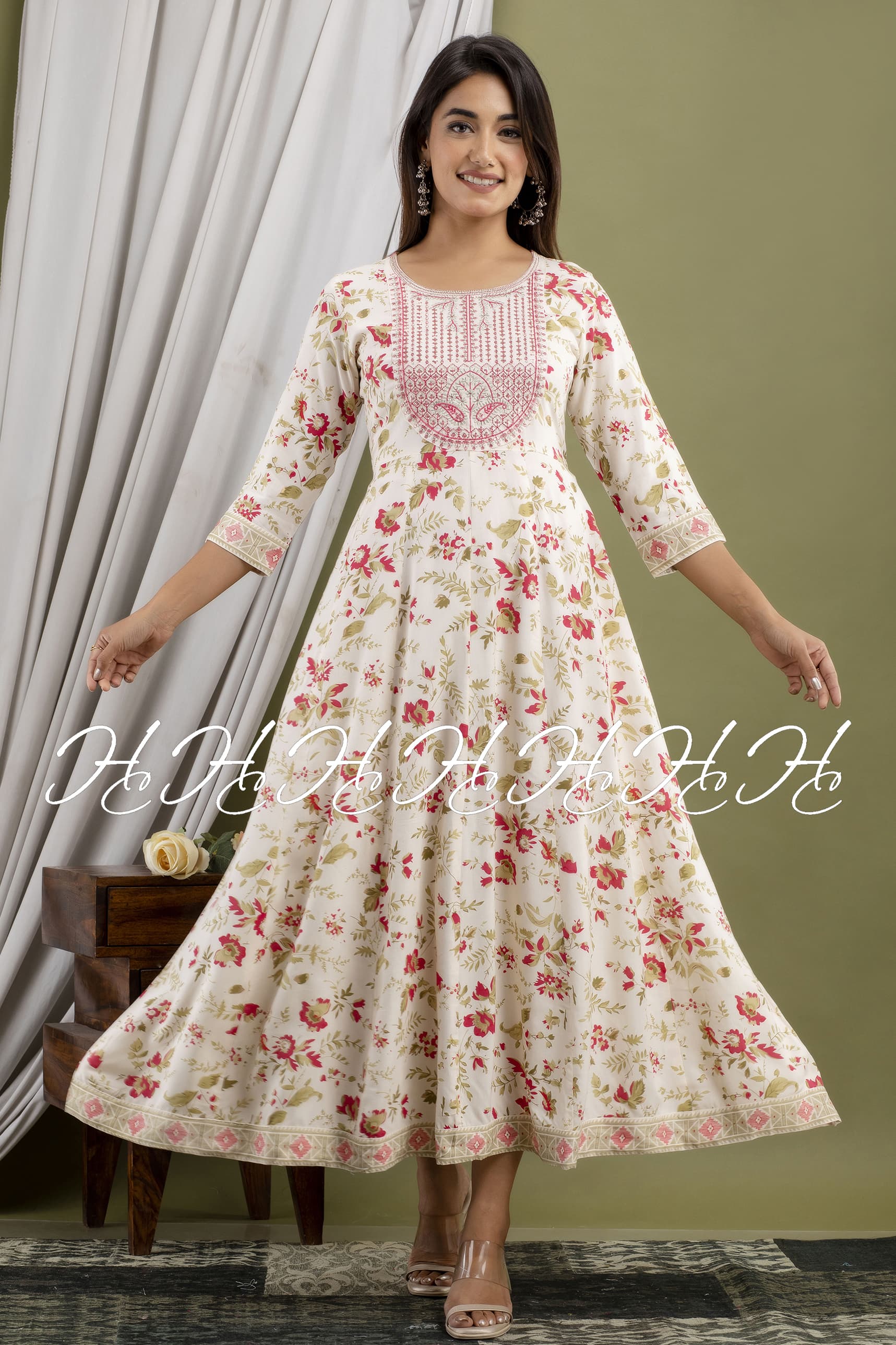 White Cotton Floral Printed Kurti