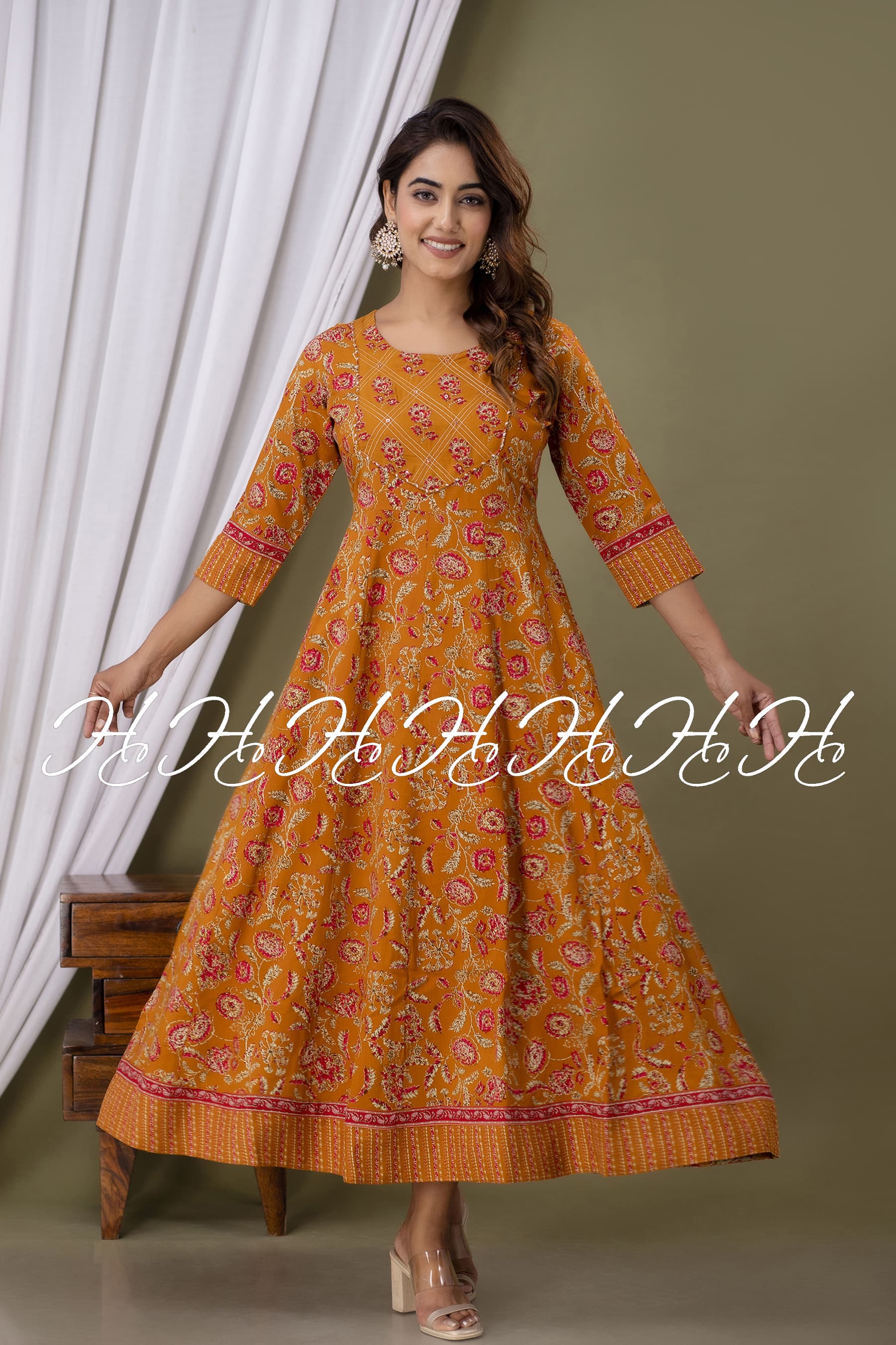 Ochre Yellow Ethnic Wear Kurti Design