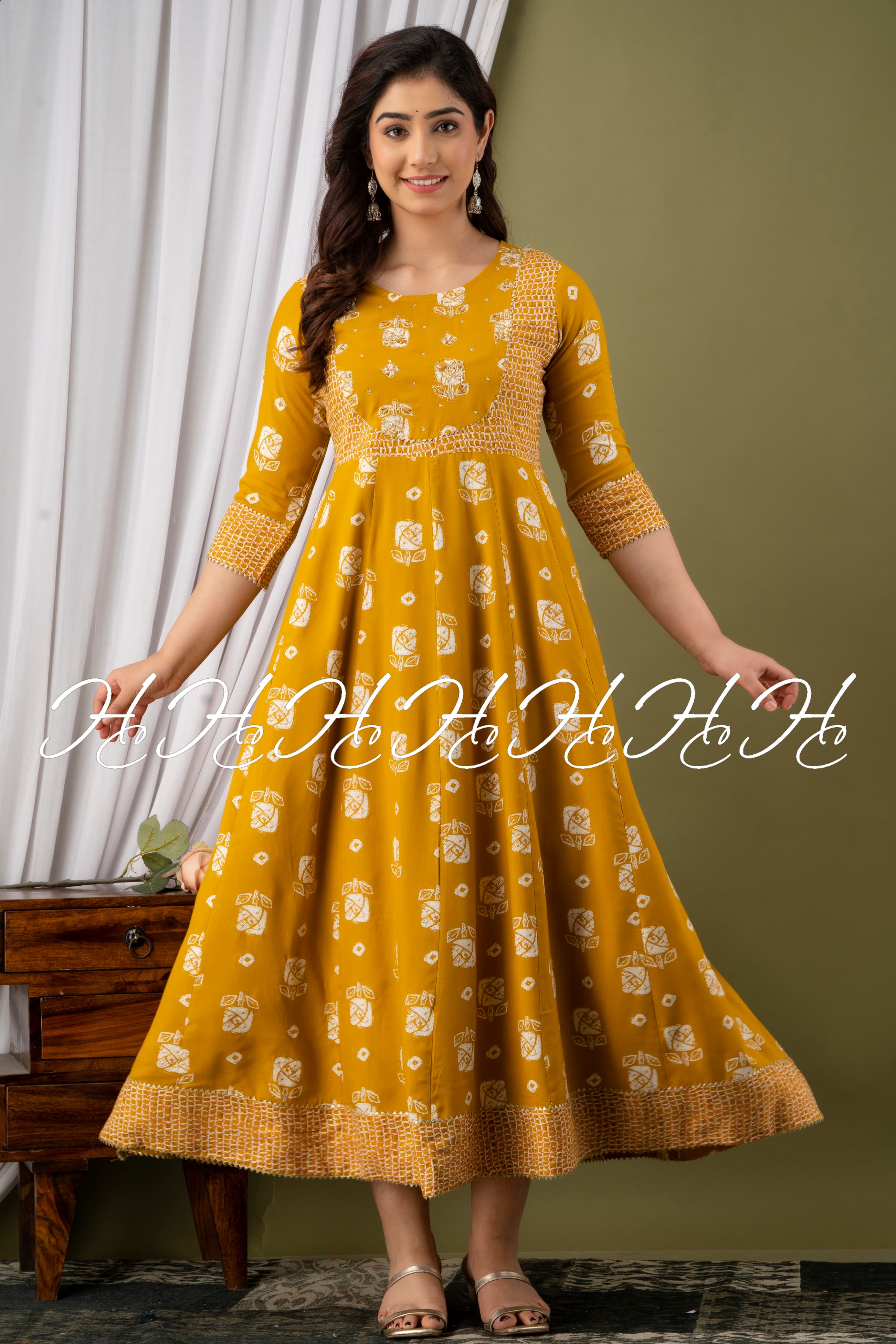 Dijon Mustard(Yellow) Lace Printed Kurtis