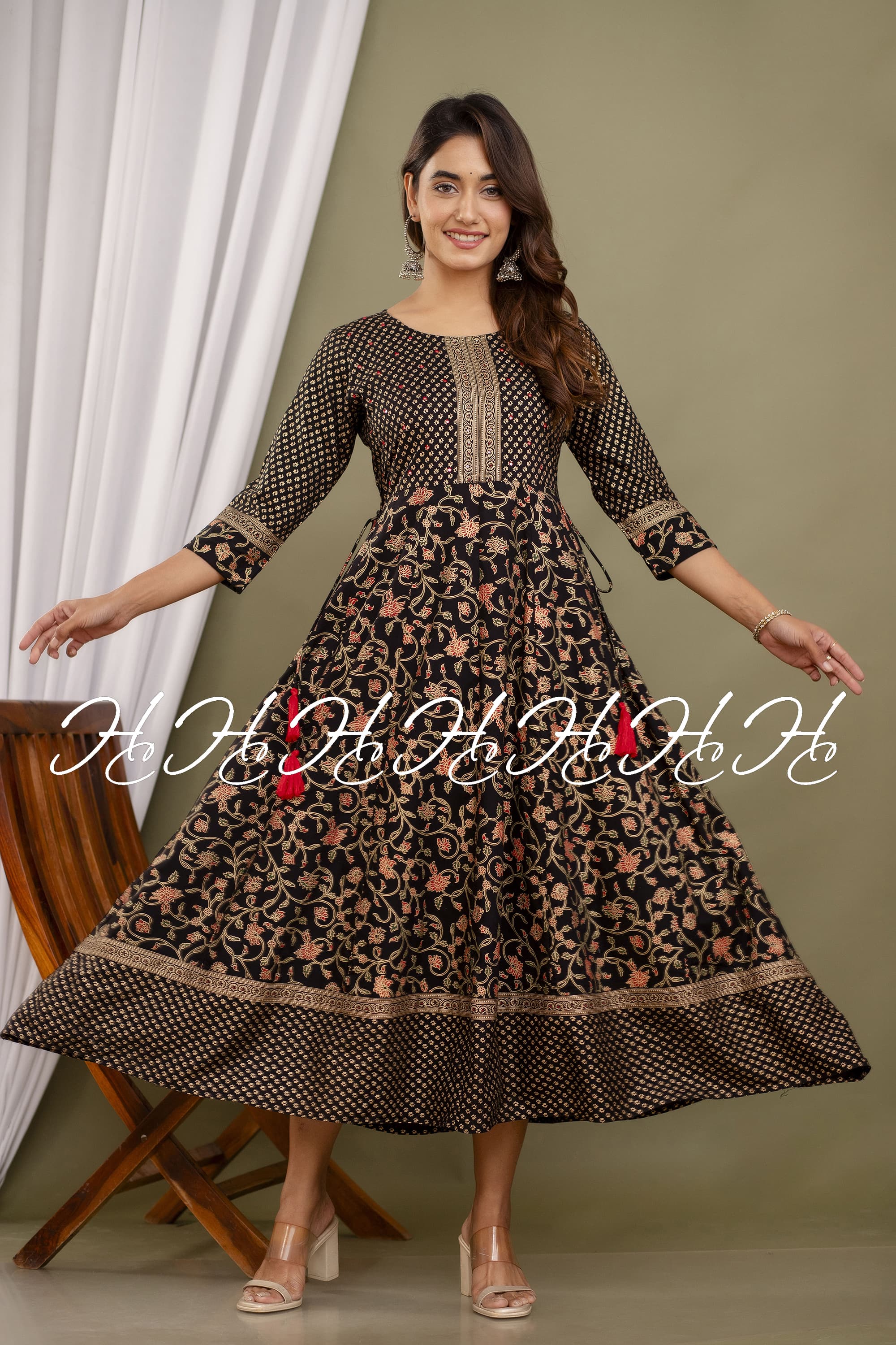 Cocoa Blossom Wide Border Side Knot Kurti