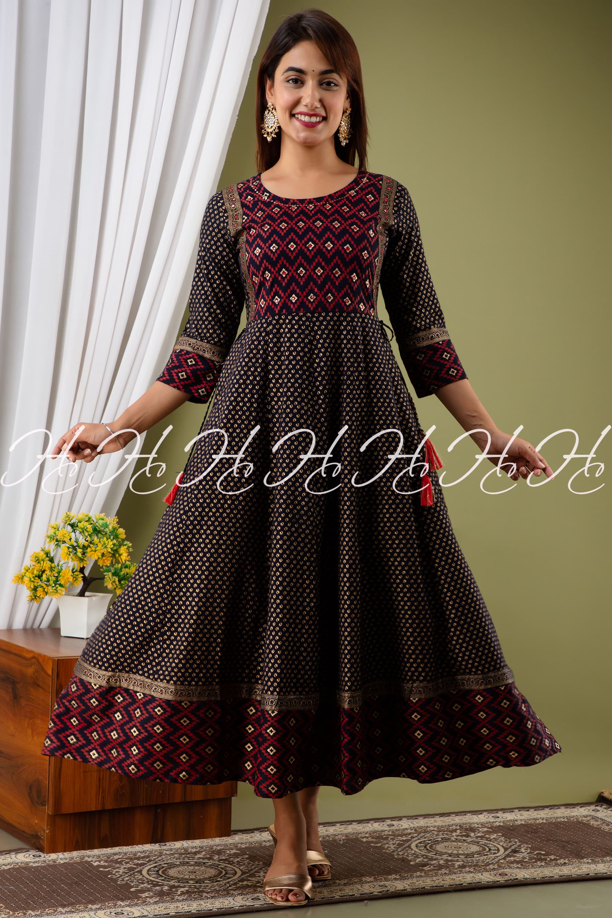 Embroidered Anarkali Kurtis Color Navy Brown