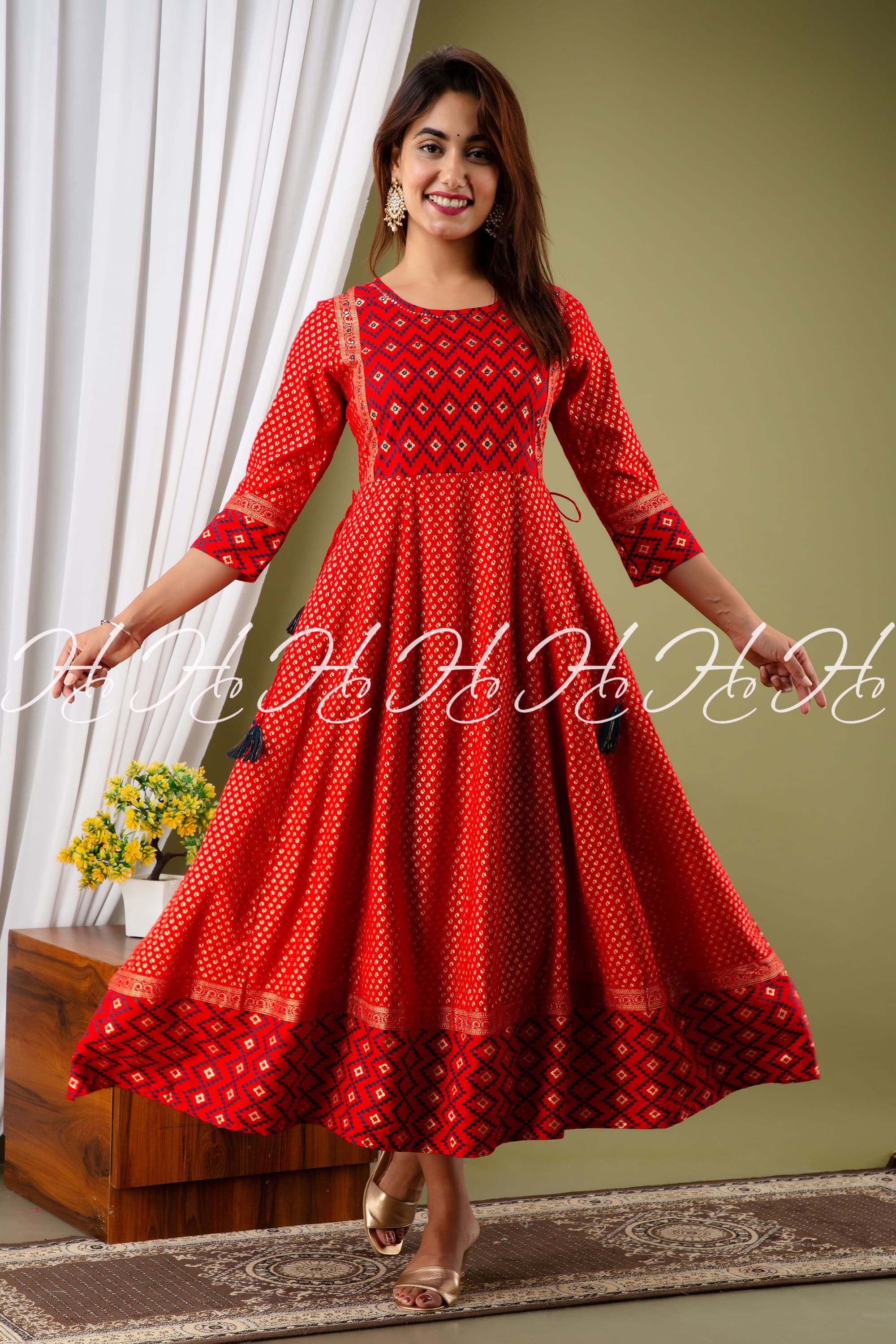 Red Embroidered Anarkali Kurtis