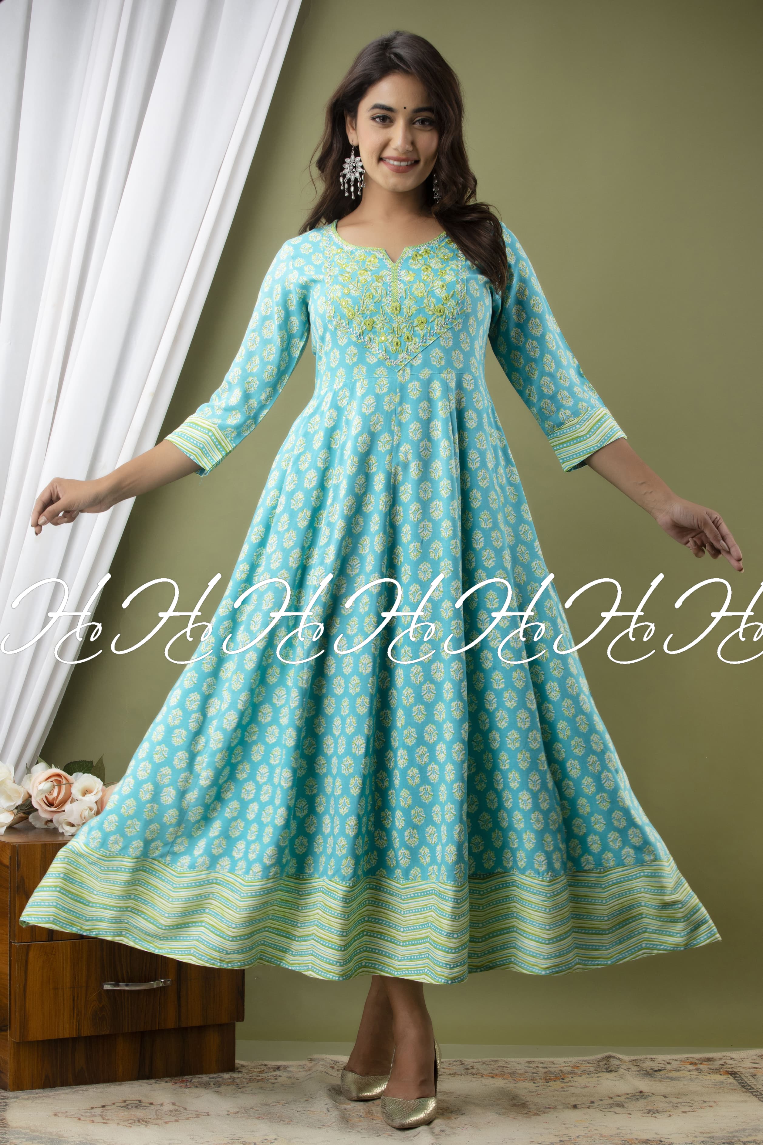 Maya Blue Sweetheart Neck Anarkali Kurti