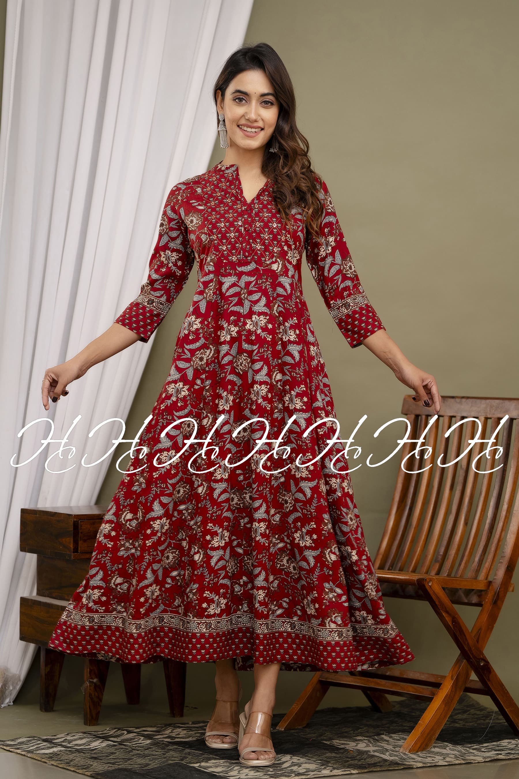 Maroon Mandarin Collar Kurti with Lace Border at Bottom