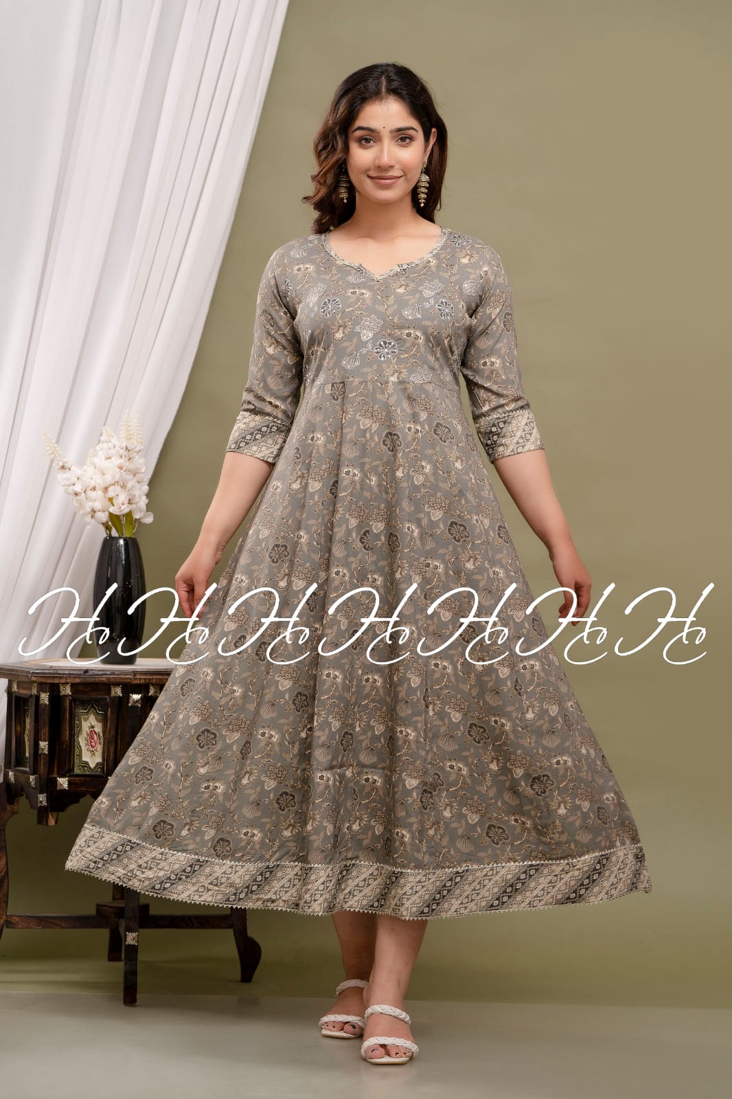 Artichoke (Green) Lace Printed Kurtis with Sweetheart Neck Design