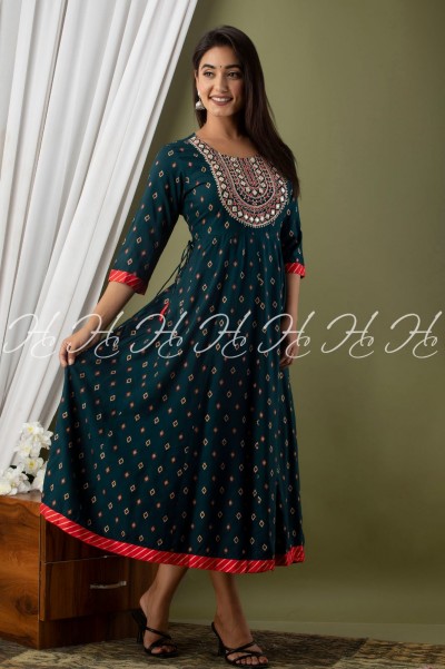 Yale Blue Side Knot Embroidered Kurti Design